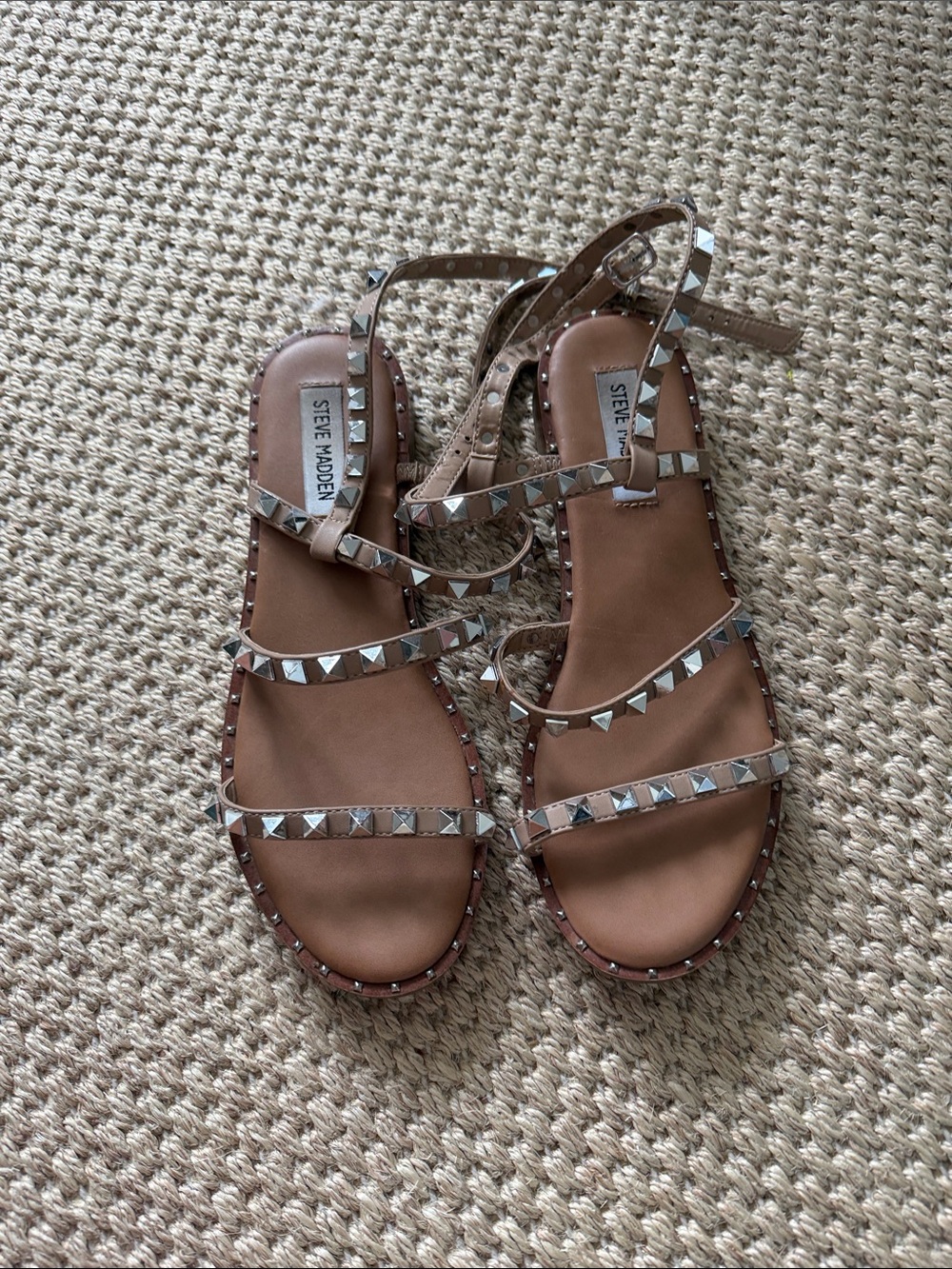 Steve Madden Tan Leather Studded Lace-Up Sandals